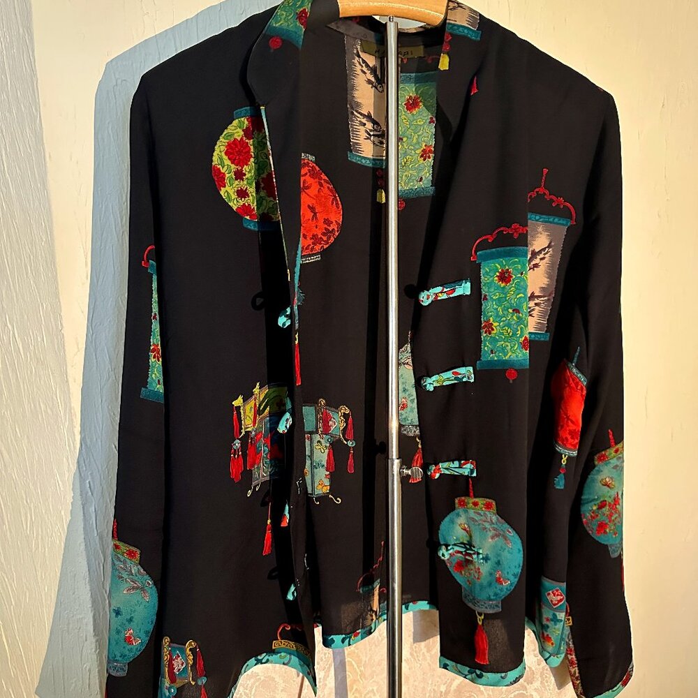 Harari Asian Themed Silk Blouse/Tunic Size Large